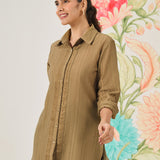 Camille Olive Self-Embroidered Shirt