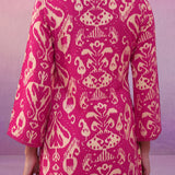 Fuchsia Ikat Printed Kurta Set with Dori Embroidery
