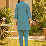 Cotton Blend Embroidered Tunic Trouser Co-Ord Set