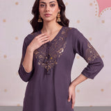 Zareen Damson Purple Embroidered Kurta Set