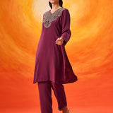 Charita Fuchsia Zari-Embroidered Kurta Set