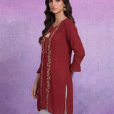 Red  Floral Embroidered Straight Kurti