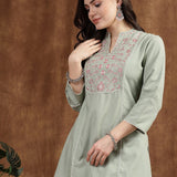 Cotton Linen Embroidered Kurta