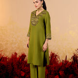 Charvi Pear Green Embroidered Kurta Set