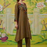 Myra Dusky Green Applique Embroidered Kurta Set