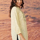 Ophelia Lemon Sorbet Embroidered Schiffli Cotton Top for Women