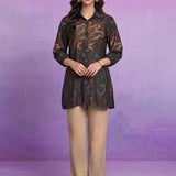 Poly Viscose Blue Abstract Print Shirt