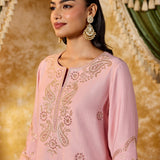 Ishika Flamingo Pink Embroidered Suit Set