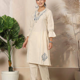 Cotton Blend Floral Embroidered Kurta Trouser Set
