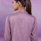 Solid Lavender Satin Straight Full-Sleeve Shirt