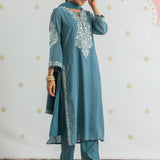 Kiara Cadet Blue Embroidered Suit Set