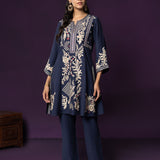 Aarvi Navy Floral Embroidered Suit Set with Dupatta