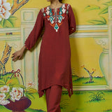 Myra Bright Rust Applique Embroidered Kurta Set