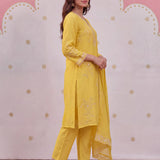 Noor Electric Yellow Aari Embroidered Suit Set