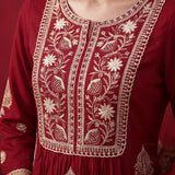 Zari Red Mirror Work Cotton Kurta Set