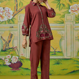 Aarohi Terracotta Rust Thread Embroidered Co-ord Set