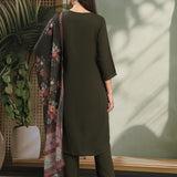 Silk Blend Floral Yoke Embroidered Kurta Palazzo Dupatta Set