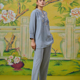 Aiyana Steel Blue Foil Embroidered Co-ord Set