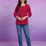 Aisha Red Embroidered Top