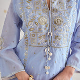Ayesha Ice Blue Embroidered Panelled A-Line Suit Set