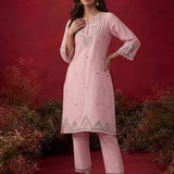 Albeli Pink Embroidered A-line Suit Set with Dupatta