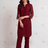 Ziya Garnet Red Embroidered Kurta Set