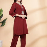 Cotton Blend Floral Embroidered Co-Ord Set