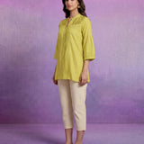 Lemon Cotton Resham Zari Embroidered Puff Sleeve Shirt