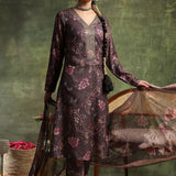 Wool Blend Floral Printed Kurta Trouser Dupatta Set