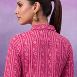 Fuchsia All-Over Printed Cotton Cambric Straight Kurti