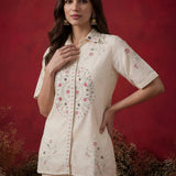 Ivory Embroidered Chanderi Regular Co-ord Set