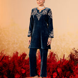 Siya Deep Teal Embroidered Velvet Corduroy Co Ord Set