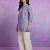 Light Blue Cotton Thread Sequin Embroidered Shirt