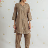 Navya Golden Brown Embroidered Kurta Set