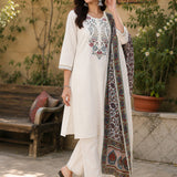 Pure Cotton Floral Embroidered Kurta Palazzo Dupatta Set