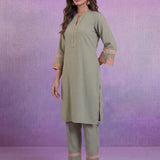 Mint Green Applique Kurta Set with Organza Trims