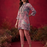 Light Pink All Over Printed Shantoon A-Line Kurti