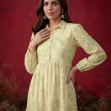 Pakeezah Cream with Green Embroidered Schiffli Indo-western Dress