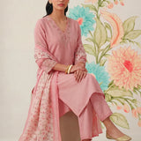 Afsana Pink Cotton Bend Embroidered A-line Suit Set with Dupatta