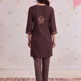 Inaya Penny Brown Embroidered Kurta Set