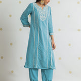 Rhea Aqua Blue Sequin Embroidered Suit Set