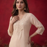 Ivory Embroidered Chanderi Festive Co-Ord Set