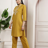 Cotton Linen Embroidered Tunic Trouser Co-Ord Set