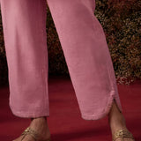 Pink Embroidered Cotton Blend Regular Kurta Set