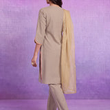Beige Rayon Straight Suit Set