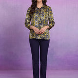 Navy Blue Nylon Viscose Straight Kurti with Shirt Collar
