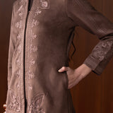 Eira Brown Embroidered Suede Jacket