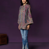 Meher Teal Jamawar Cape Jacket