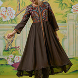 Ruhani Chocolate Brown Kutch Embroidered Panelled Kurta Set