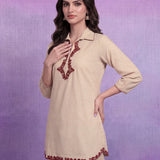 Beige Cotton Slub Applique Dori Work Co-ord Set